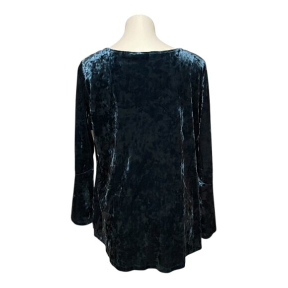 Isaac Mizrahi XL Blue Crushed Velvet Long Bell Sleeve V Neck Top EUC - Picture 3 of 5
